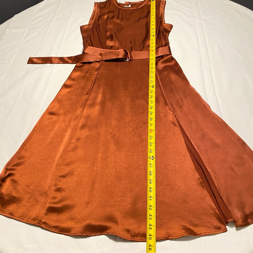 Mango Satin Midi Dress Bronze Wedding Guest High Neck Sleeveless Size M NWT - Picture 12 of 16